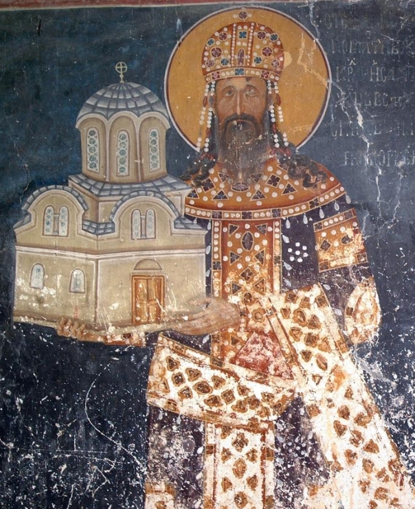 The fresco of king Stefan Milutin, King`s Church in Studenica, Serbia
